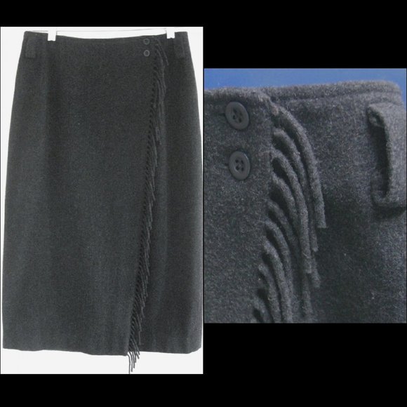 Long blanket skirt 8 Dark gray Fringe Wrap Wool bl Back slit Germany 38 Maxi - Picture 1 of 5